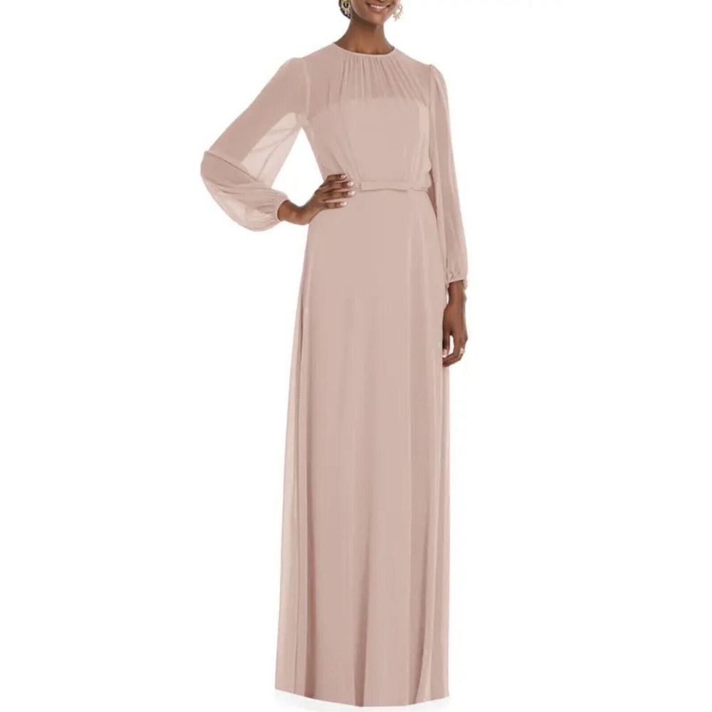 NWT Dessy Collection Sz 16-R Toasted Sugar Long Sleeve Evening Gown. $265.00